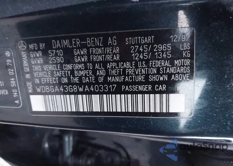 1998 Mercedes-Benz S 420 z USA, uszkodzony, nr VIN WDBGA43G8WA403317